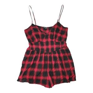 Fashion Nova Romper Womens Plus Size 1XL Red Black Plaid Babydoll Lightweight